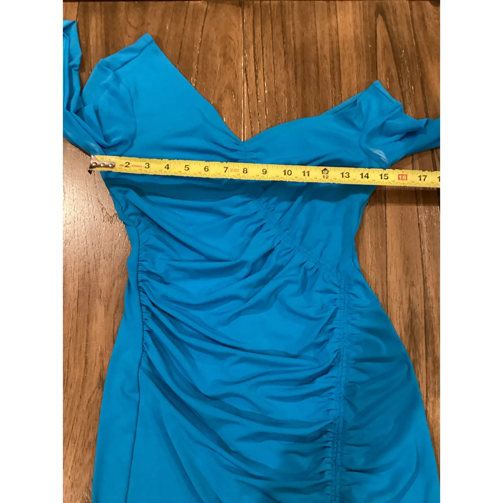 SELF PORTRAIT Bright Blue One shoulder Ruched Stretch jersey Tulle Mini Dress 2 - Image 9