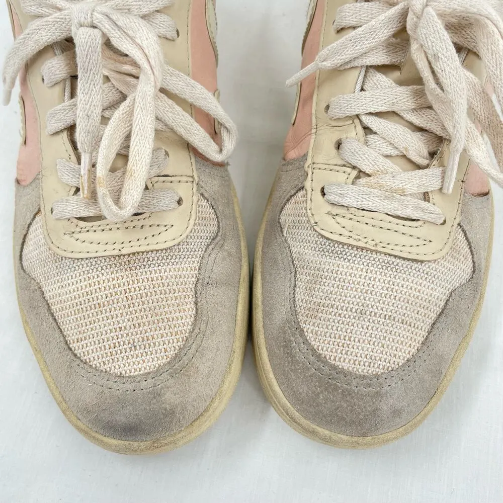 Veja V-10 Multico Nude Colorblock Sneakers Suede Leather Pink Blue Cream Size 8 - Image 5
