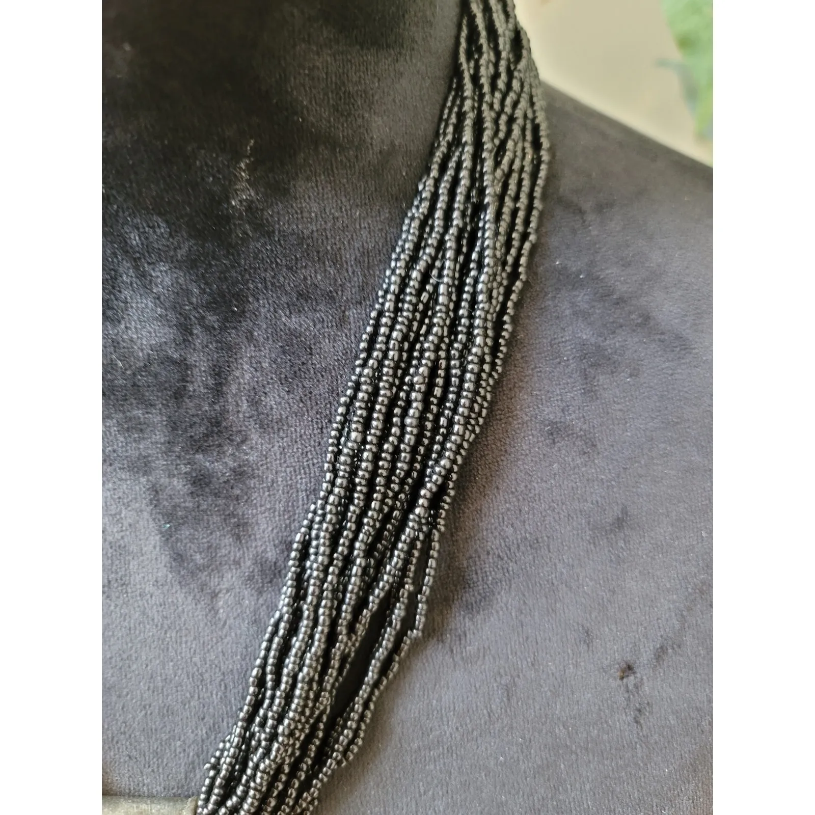 Women's Black Beaded Necklace With Large Round Silver Pendant And Button Lock - Image 4