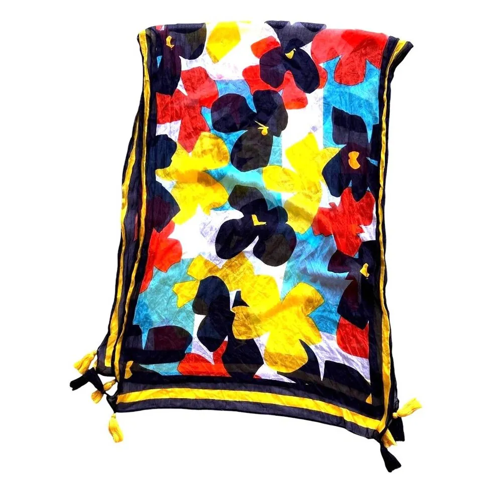 Vintage Flower Power Scarf Long Tassels 74 in L x 31 in W Rectangle Tabl… White - Image 8