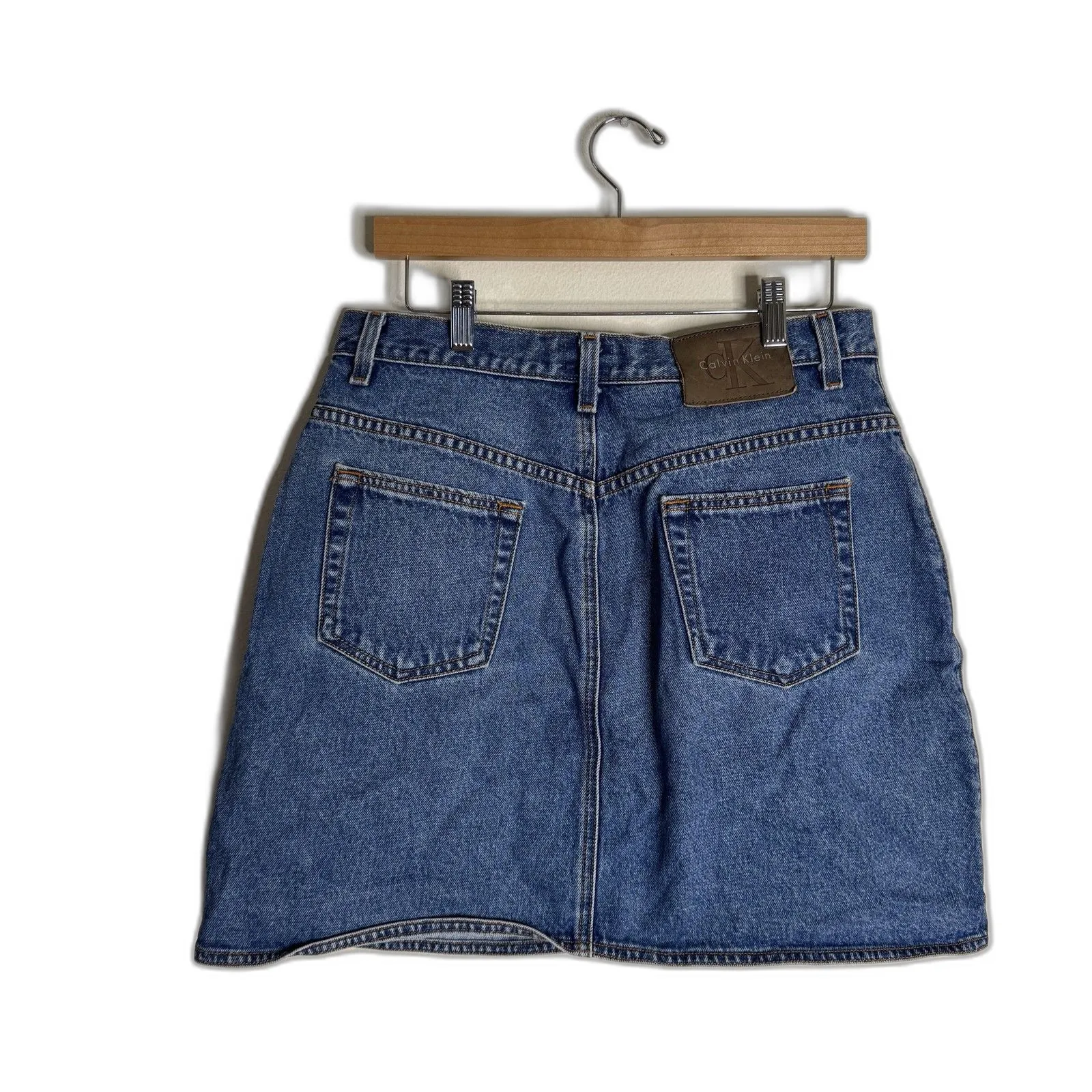Calvin Klein Skirt Womens 11 Denim Button Front High Waist Mini y2k Style retro - Image 8