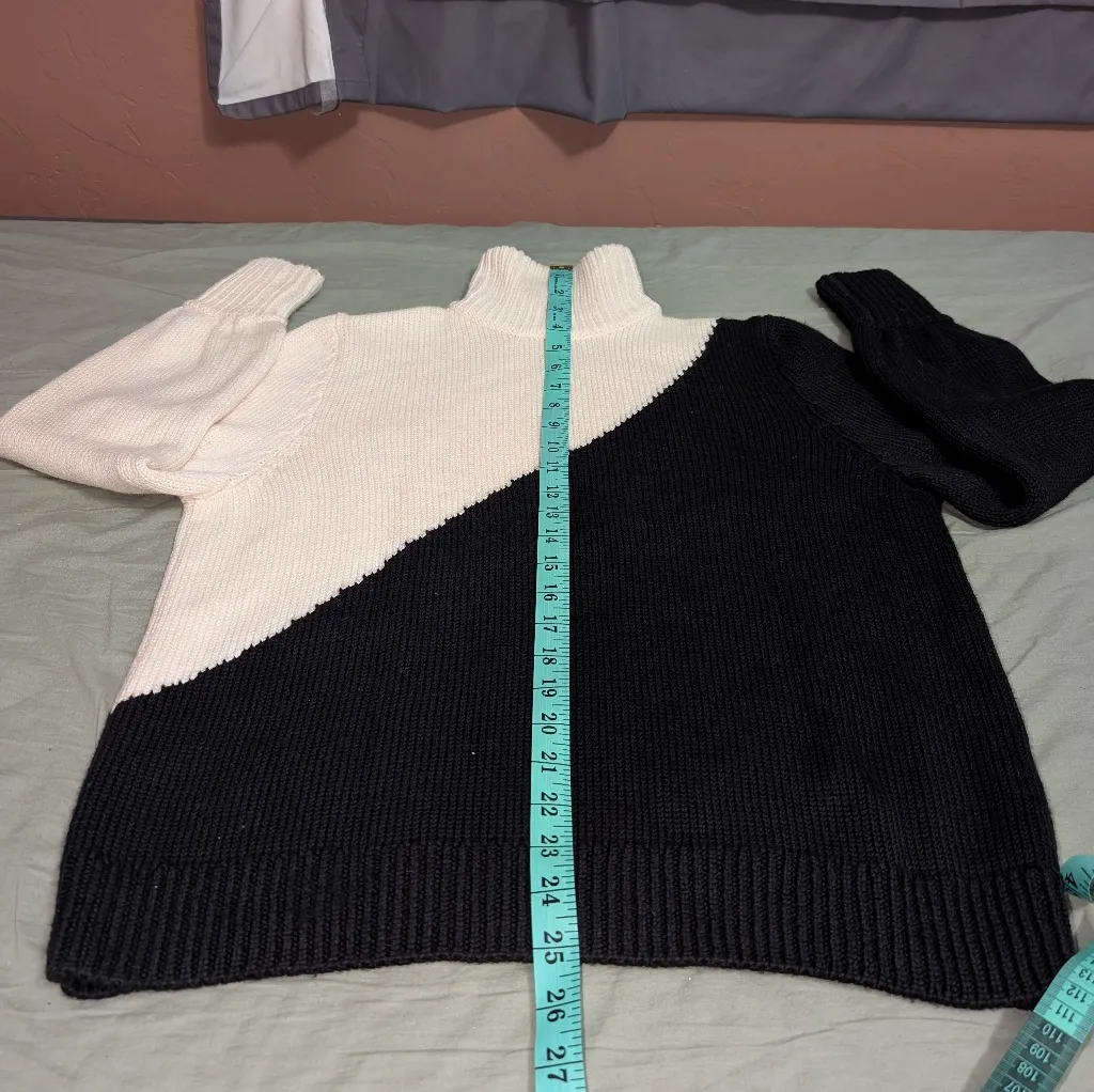 Emerson Fry Mila Turtle Neck Merino Wool Knit Sweater X Small Black/Ivory Black Size XS - Image 6