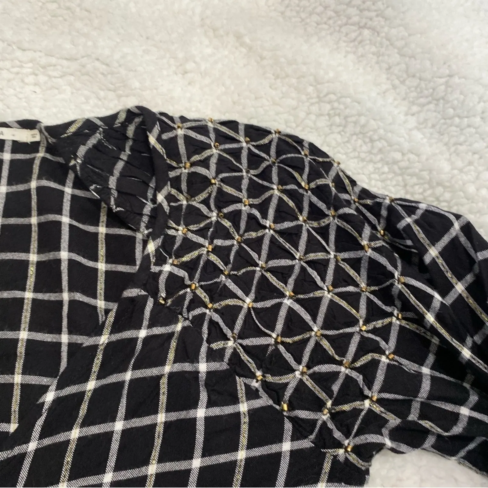 Tularosa Camille Wrap Top Black White Plaid Long Sleeve Blouse Sz XS - Image 4