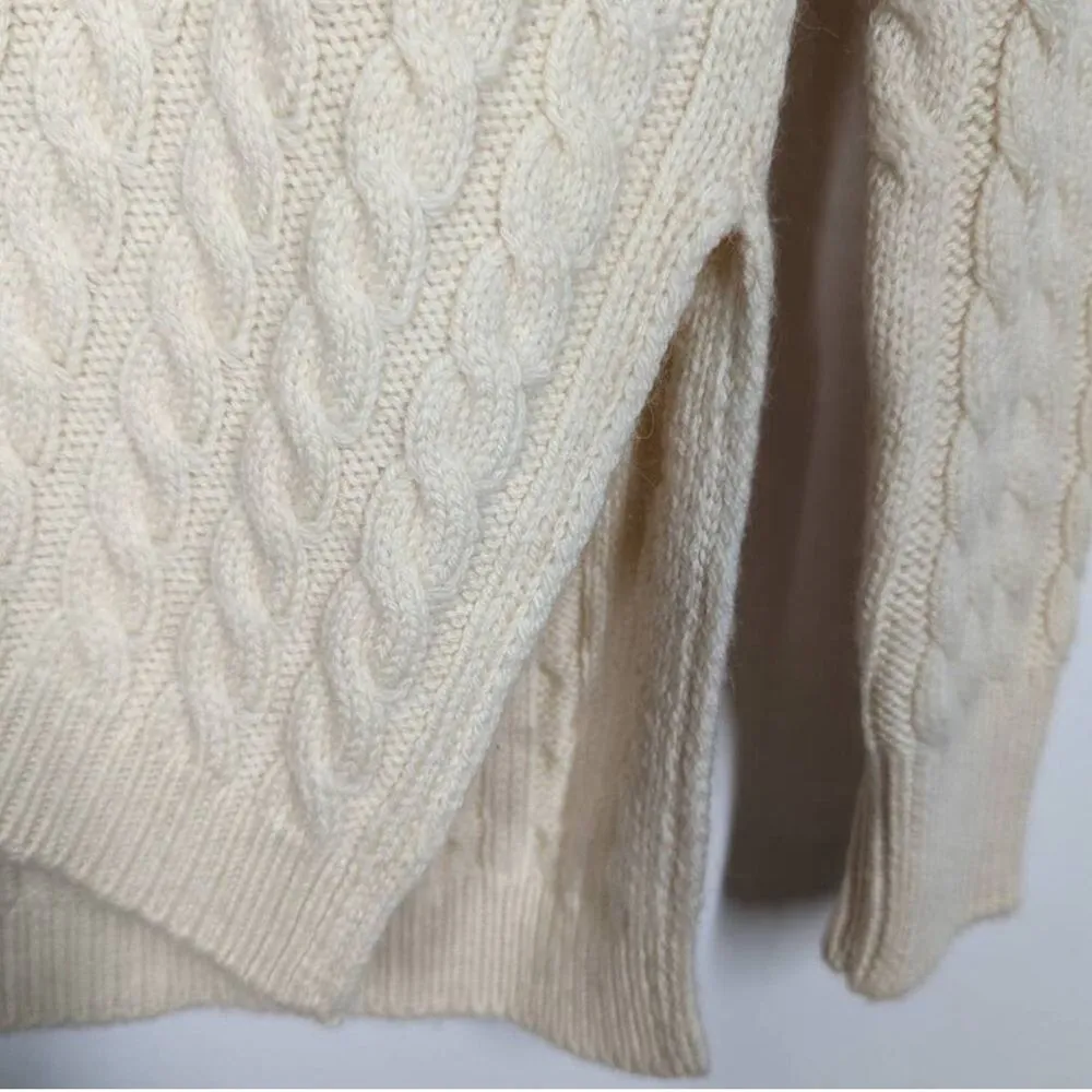 Tory Burch Sweater Nel Cable Knit Diamond Turtleneck Alpaca Wool in Cream Blue - Image 11