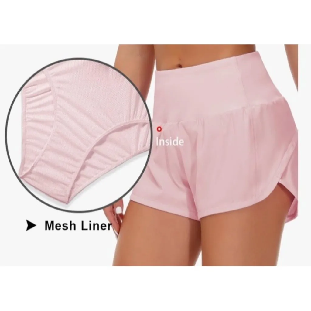 High Waisted Running Shorts Athletic Workout Short ~ Pink ~ Size Medium - Image 7