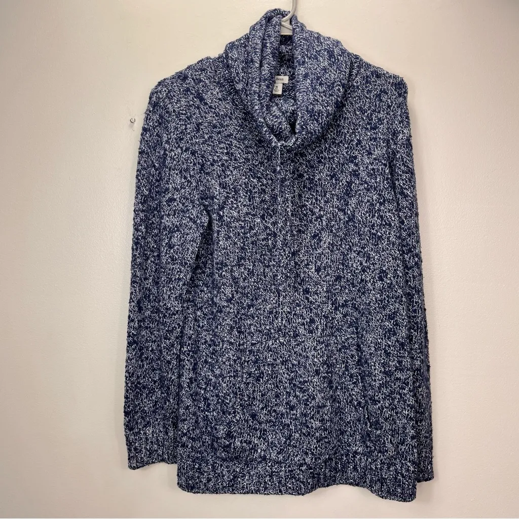 LL Bean Blue Marled Cotton Ragg Funnelneck Pullover Sweater‎ Size MEDIUM - Image 4