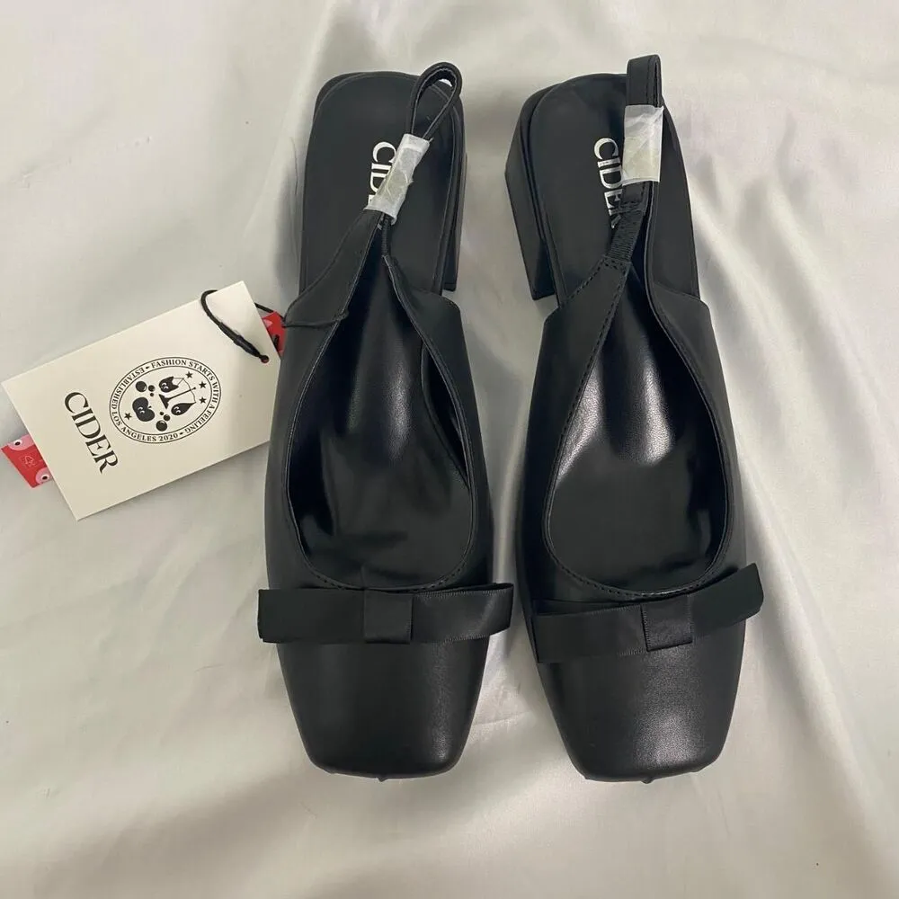 Cider Coquette Bow Bowknot Mary Jane Ballerina Sling Backs Black NWT US 8.5 - Image 6