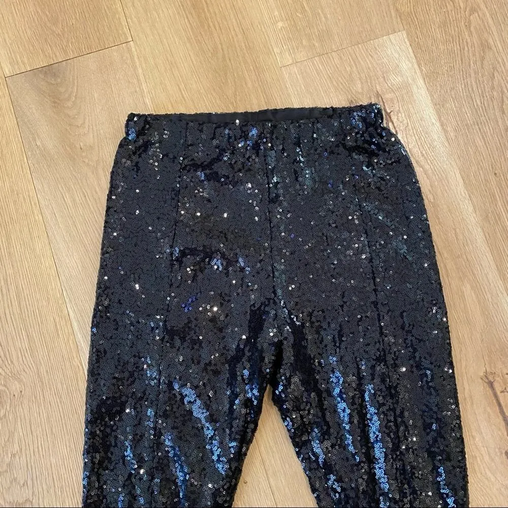 WAYF x Emma Rose GNO Sequin Camisole Crop Top & Split Ankle Leggings in Black - Image 9