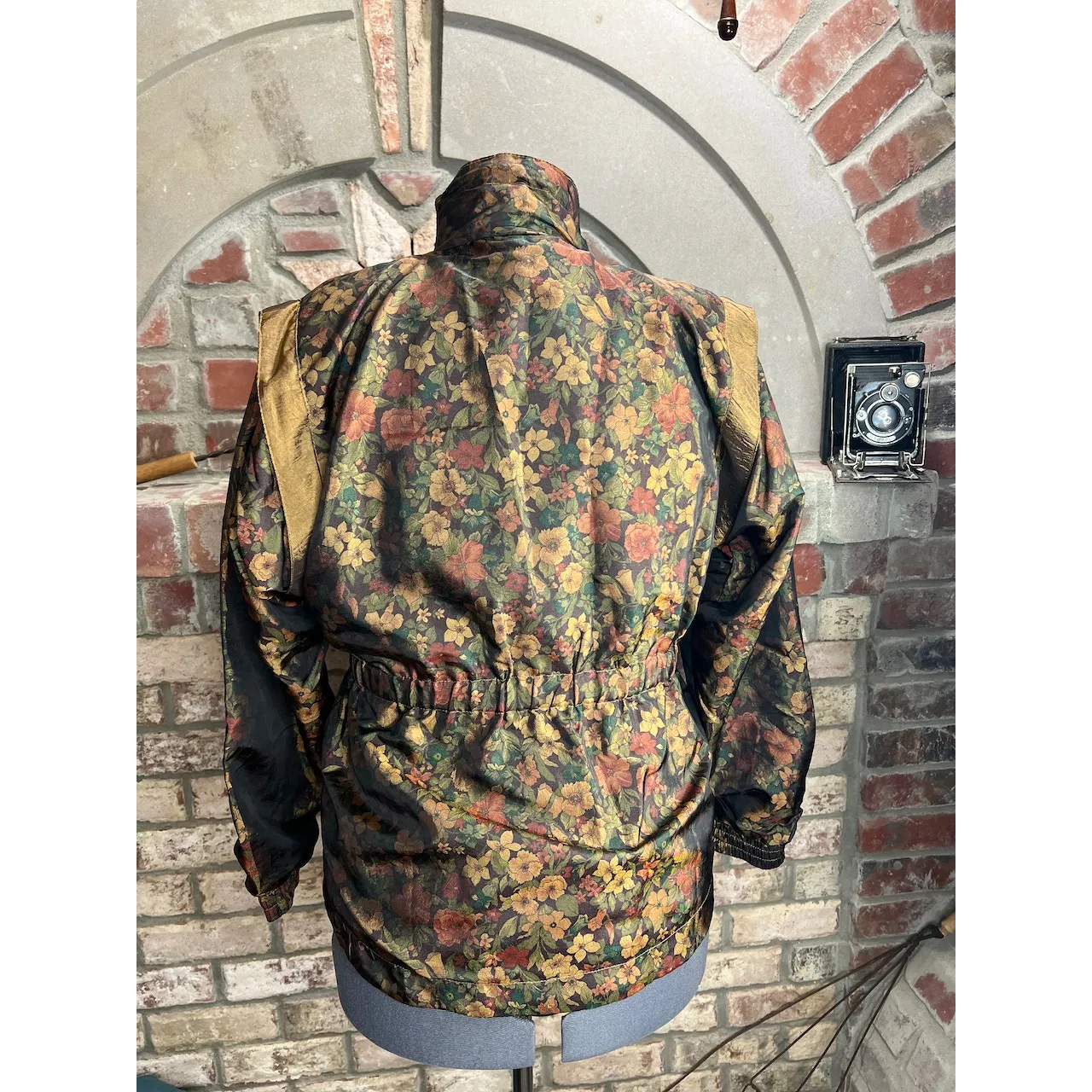Jacket windbreaker floral mustard rust green 1980s Yellow Size XL - Image 4