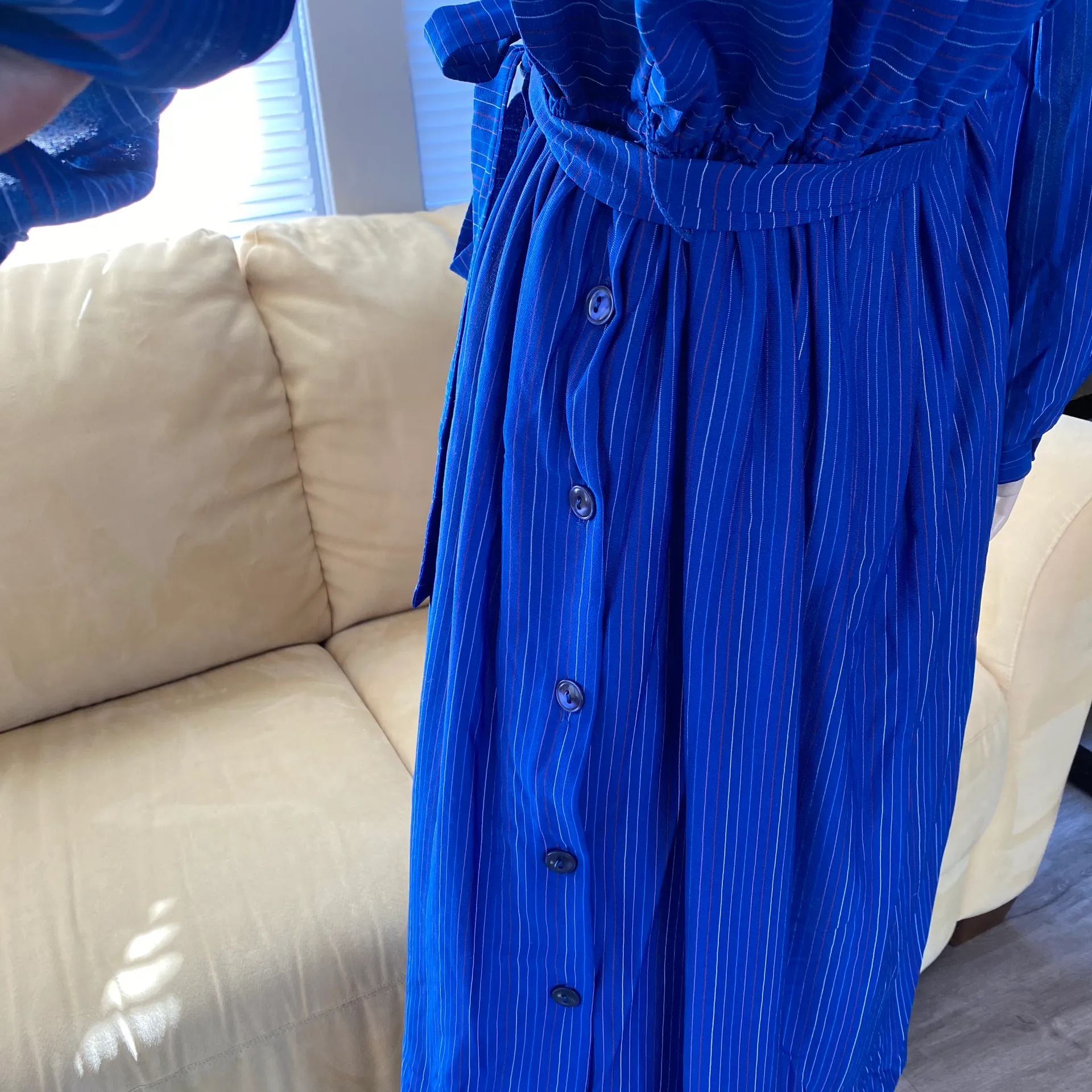 Vintage 90s NOS Sheer Pinstriped Secretary Day Dress S/M Blue Size M - Image 5