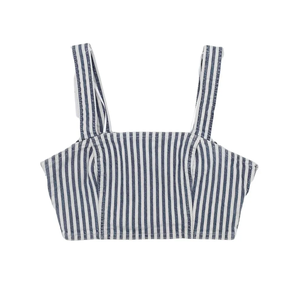 NEW Zara Striped Denim Crop Top Blue & White Sleeveless Square Neck Size Medium - Image 2