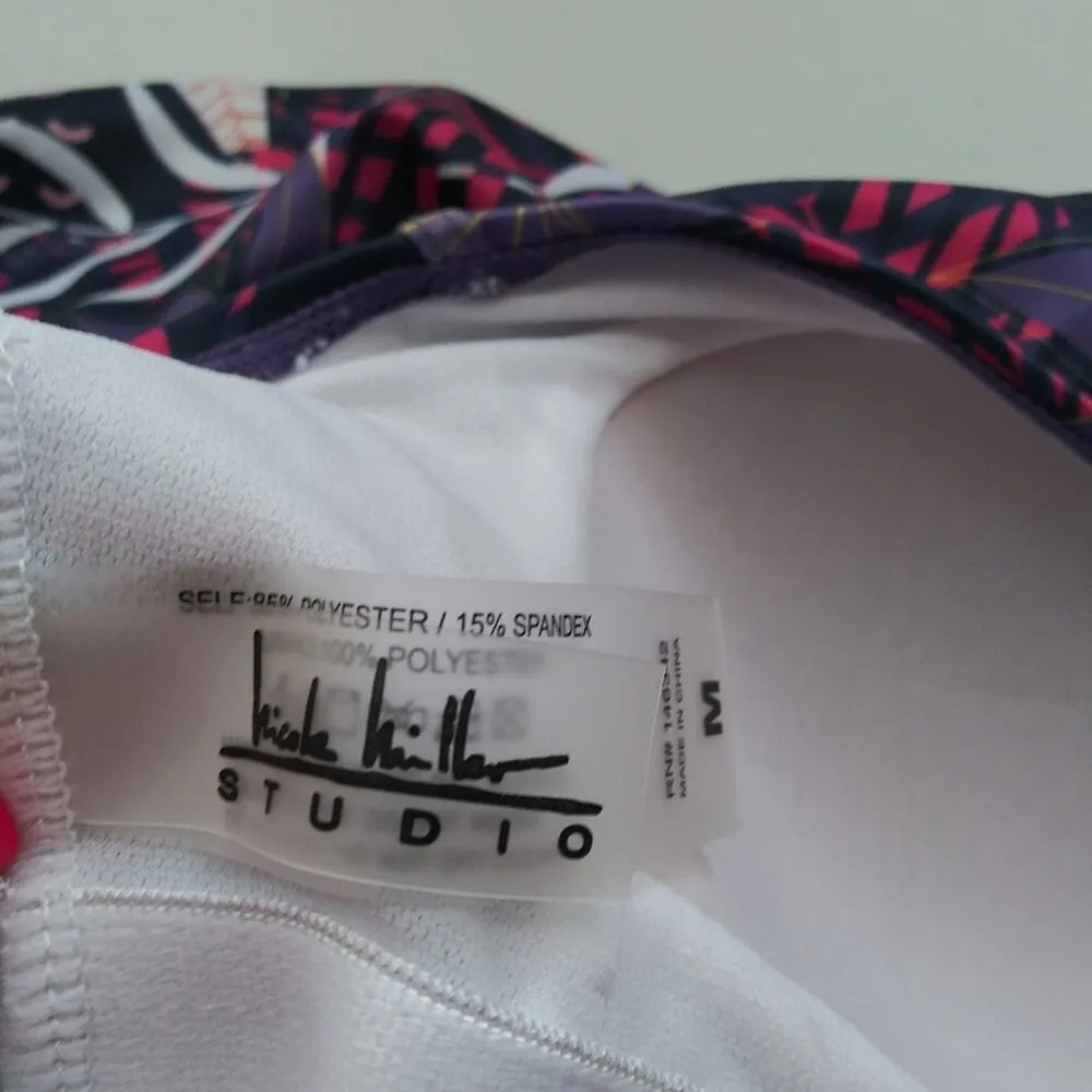 Nicole Miller Women's Swimsuit RacerBack Fully Lined Purple Floral Size M - Image 5