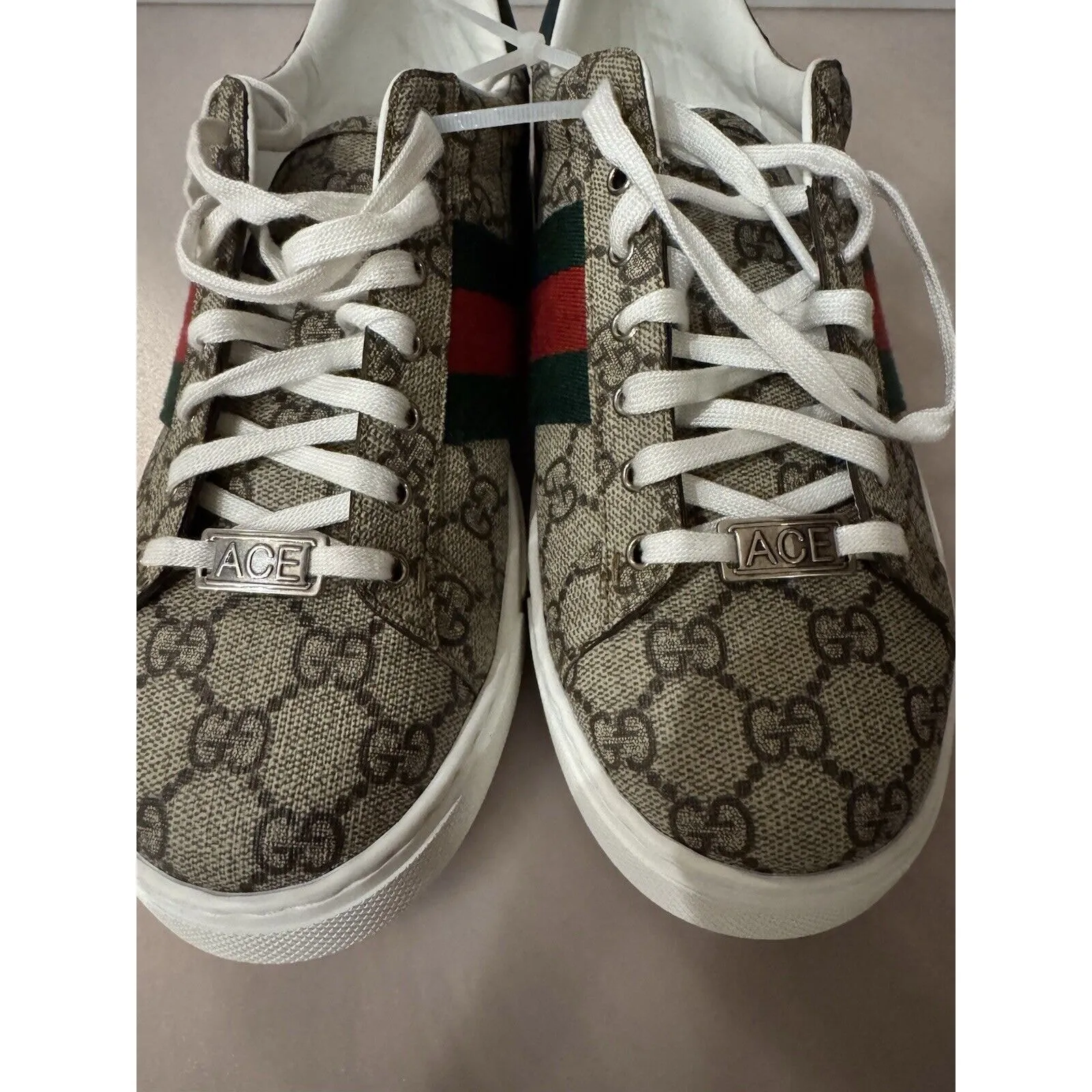 Gucci Ace Women's GG Print Ebony Beige/Green Sneakers Sz 7 Men 9 Women (UK 6) - Image 4