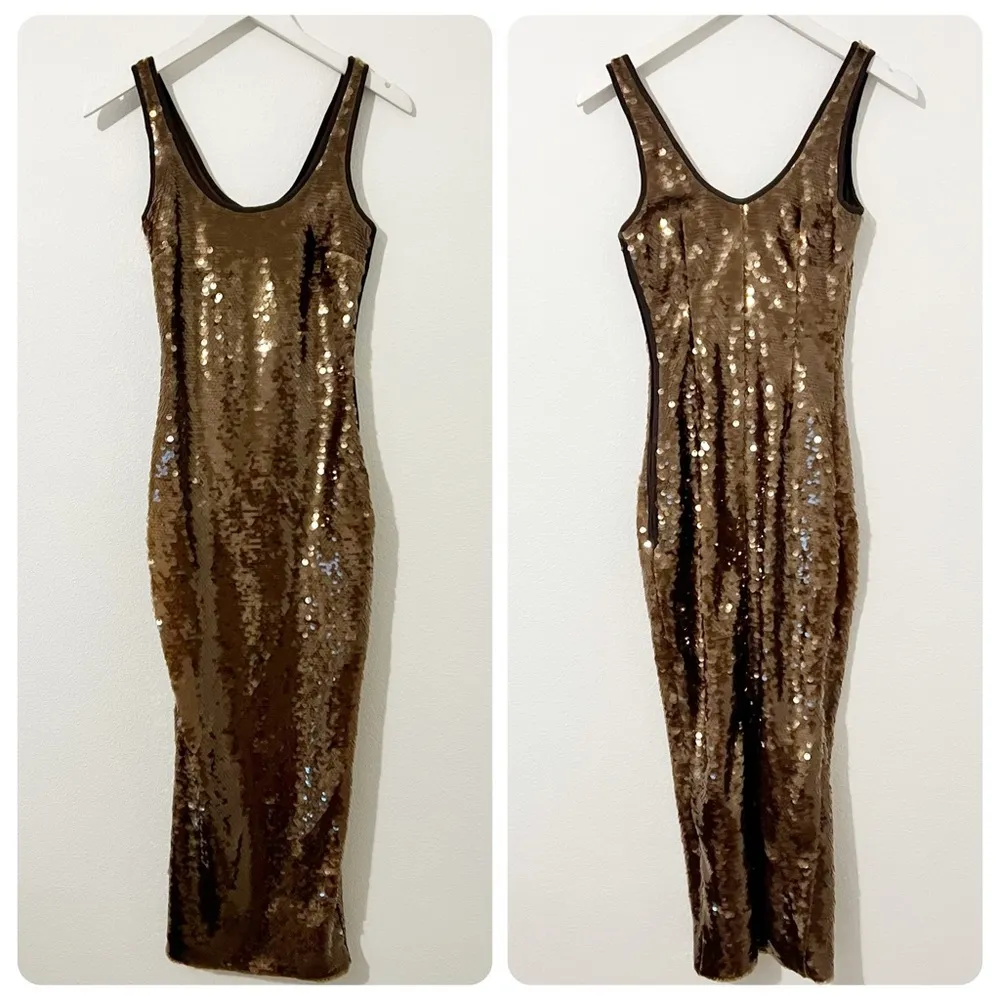 CULTNAKED Tan Dress in Brown Midi Sequin Cocktail Revolve Size XXS NWT - Image 3