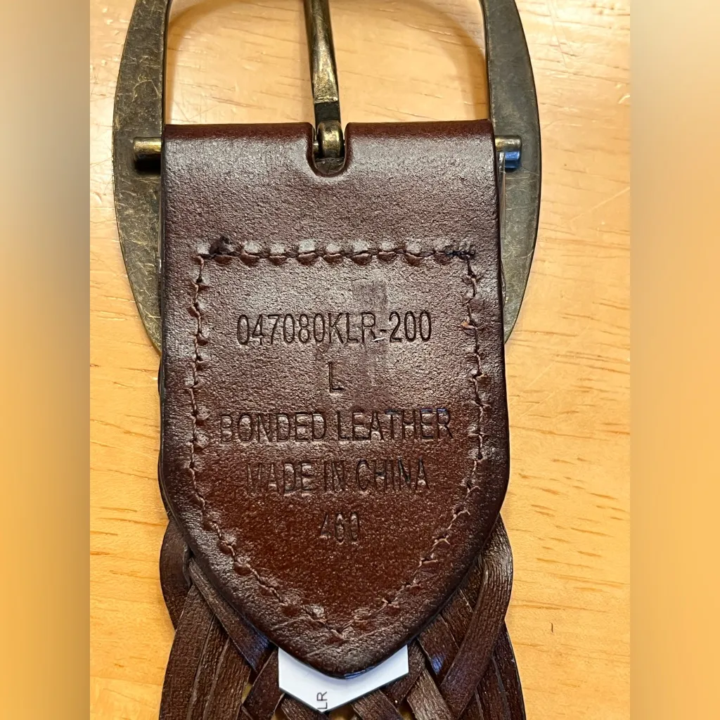 Brown Braided Leather Belt wide LG woven bonded leather antiqued brass buckle - Image 12