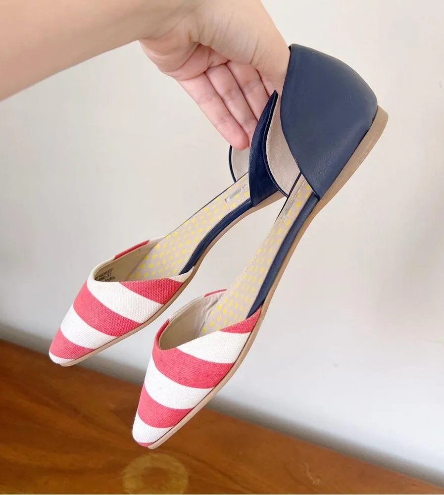 Boden • Vienne Point Flats d'orsay red white stripe canvas navy blue leather Size 6 - Image 6