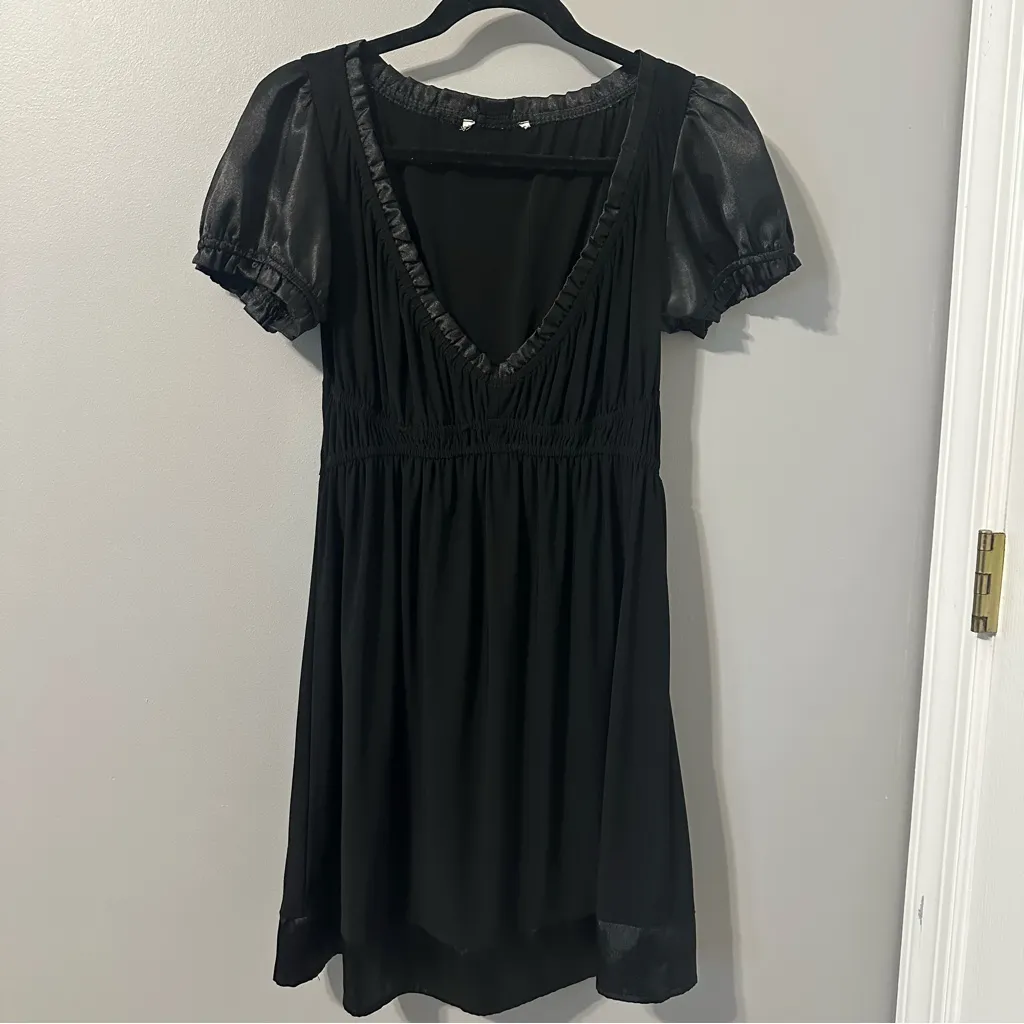 Y2K Black Satin Trimmed Babydoll Dark Academia Whimysgoth Dress Size undefined - Image 4