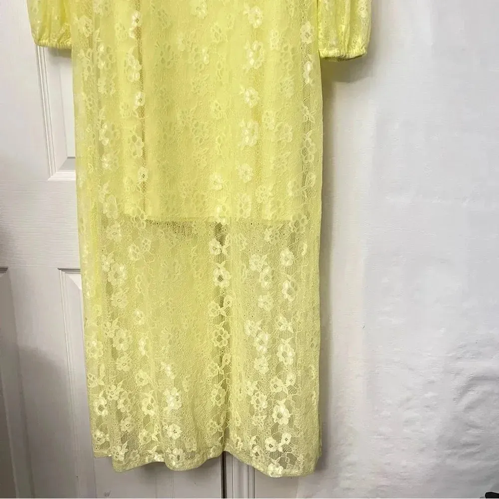 Open Edit Sheer Lace Long Sleeve Maxi Dress Yellow Elfin Size Large - Image 13