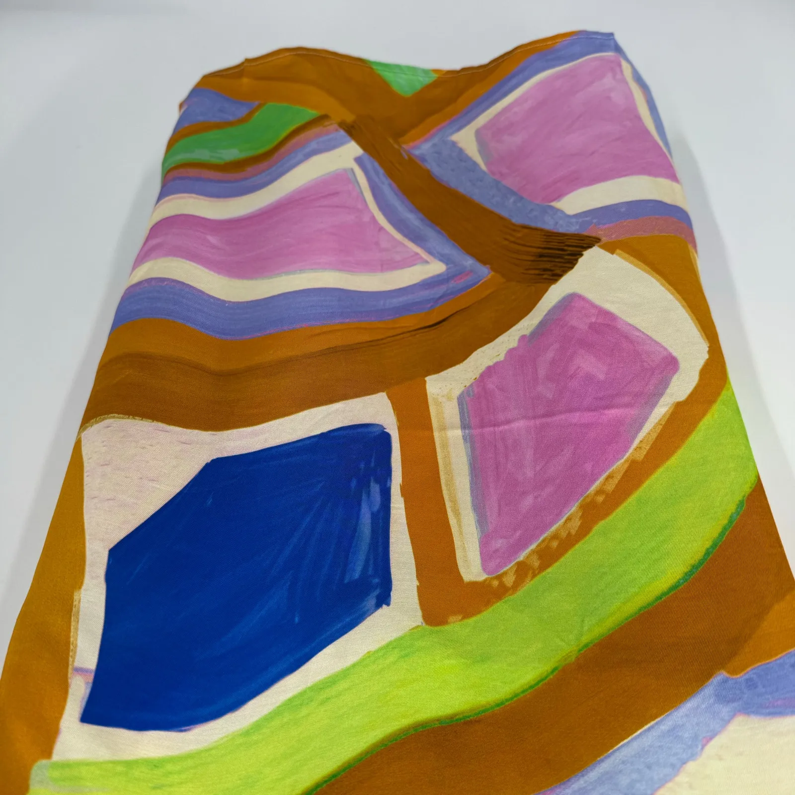 Self Contrast Camila Dress Size Medium NWT Midi Slip Artsy Abstract Satin Brush Blue - Image 10