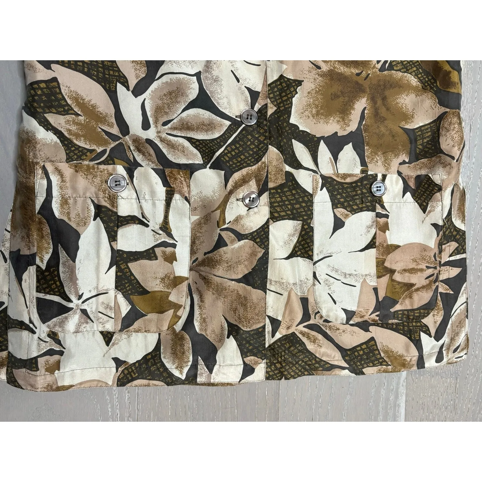 Vintage Bogari Silk Button Up Tunic Sz M Brown Floral Artsy Folk Hipster‎ 90's Size M - Image 5