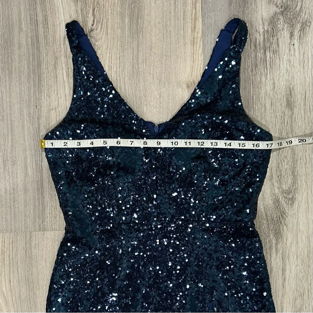 Nightway NW Dark Navy Blue Sequin Sleeveless V Neck Party Sheath Dress Size 10 - Image 3