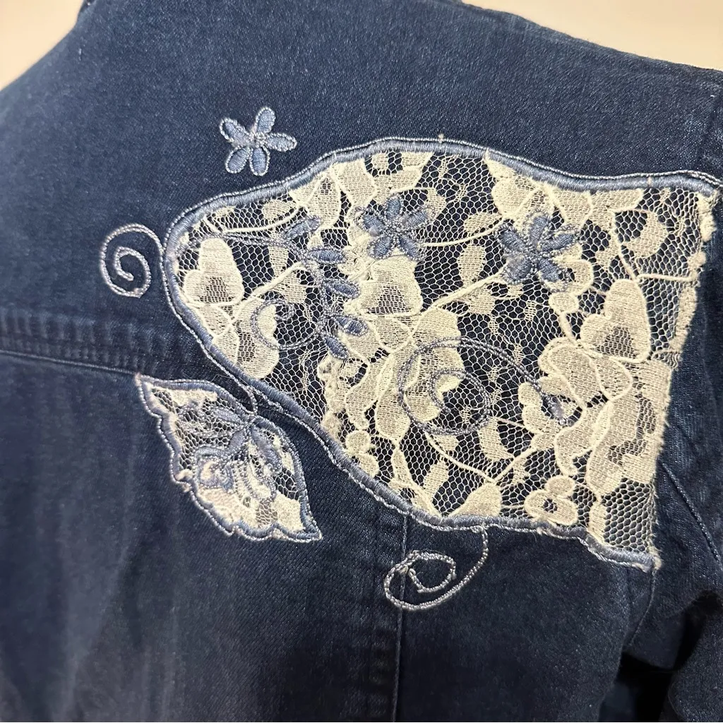 Vintage Choices Denim and Lace Button Down Jacket Size S Blue - Image 7
