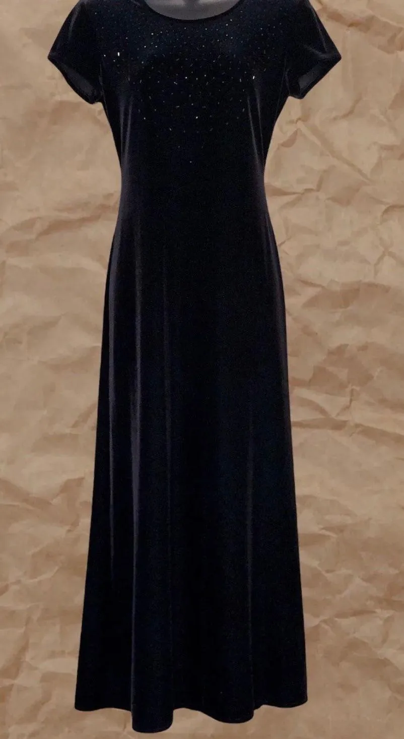 Vintage Black Velvet Beaded Neck Maxi Dress Size M - Image 5