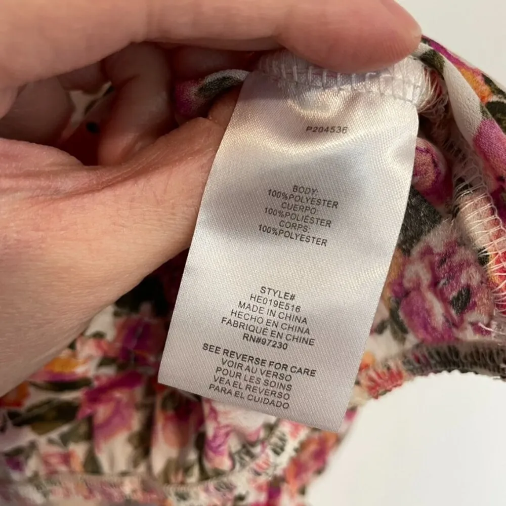 ALMOST FAMOUS Cream Ivory Pink Floral Off the Shoulder Long Bell Sleeve Crop Top - Image 8