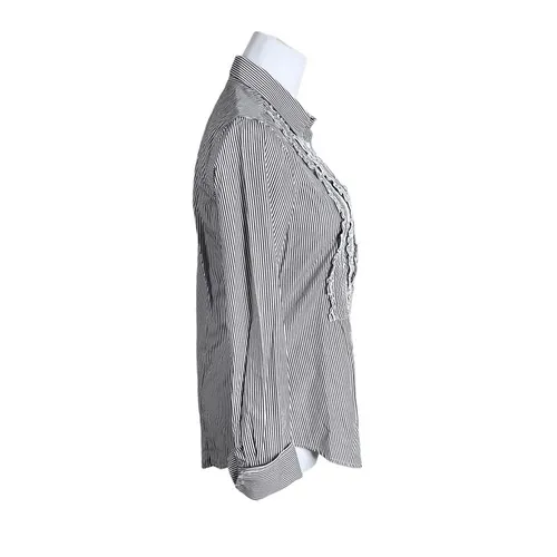 J. Crew Ruffled French Cuffs Grey Striped Tuxedo Shirt 2‎ Cottage Contemporary - Image 2