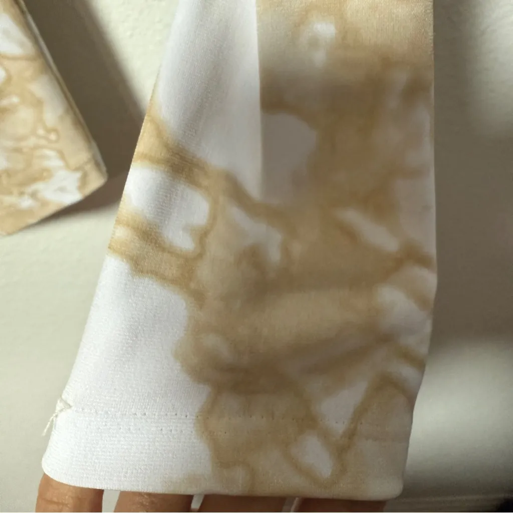 Jennifer Lopez XS Beige Marble Print Ruched Wrap Top Long Sleeve - Image 5