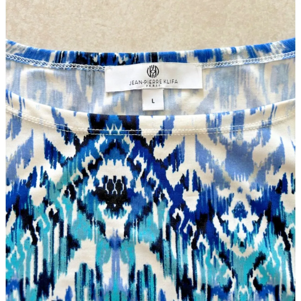 Jean Pierre Klifa Womens Size Large‎ Shift Dress Blue Floral Print Watercolor - Image 5