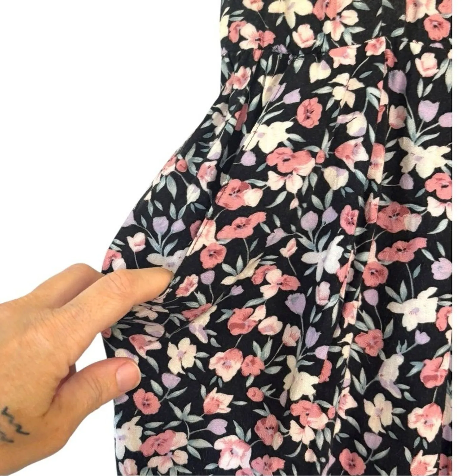 Vintage Karin Stevens Dark Petite Floral Midi Dress sz  M Belted Modest Cottage - Image 7