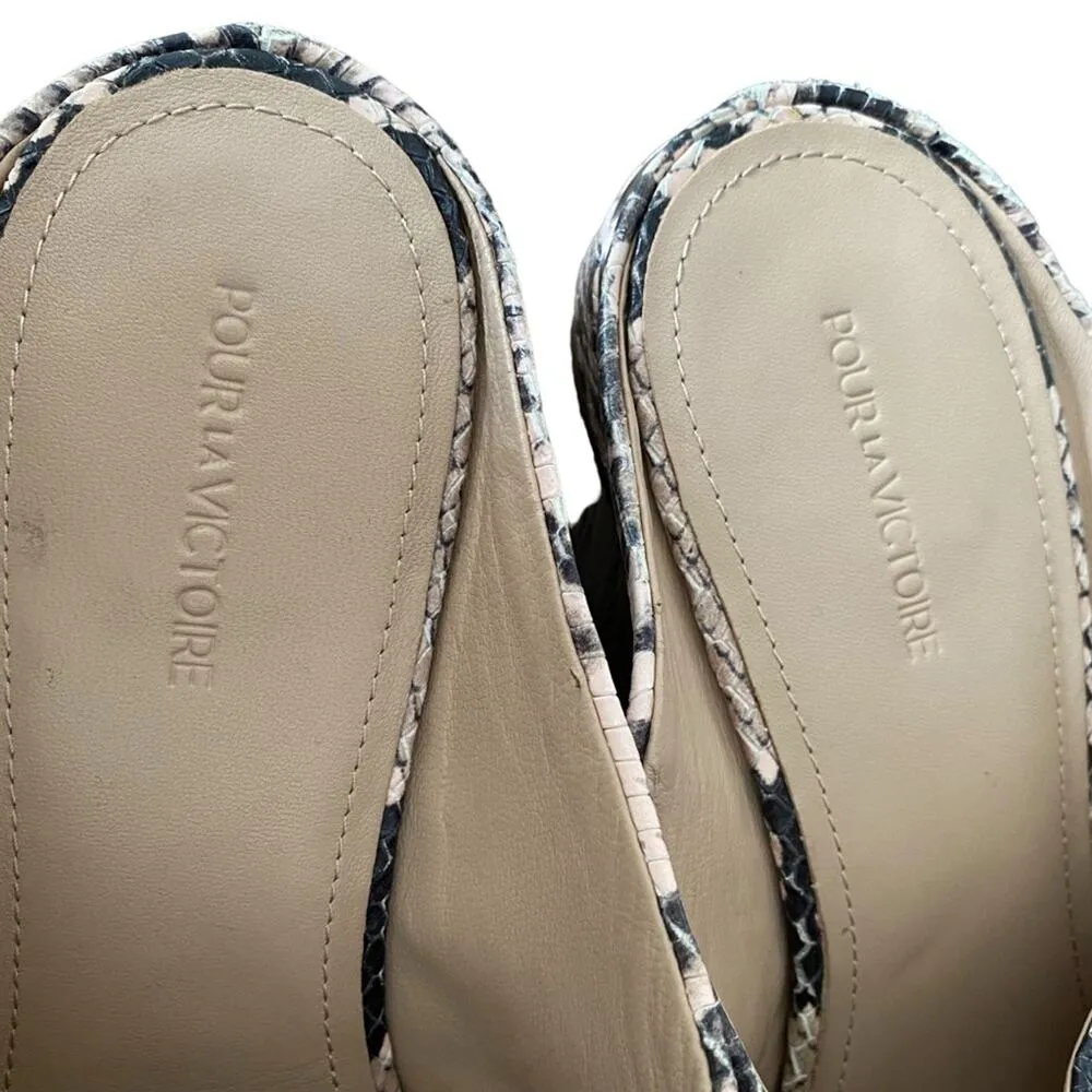 Pour La Victoire Sebina Snakeskin Print Leather Mules Tan Black size 9.5 - Image 8