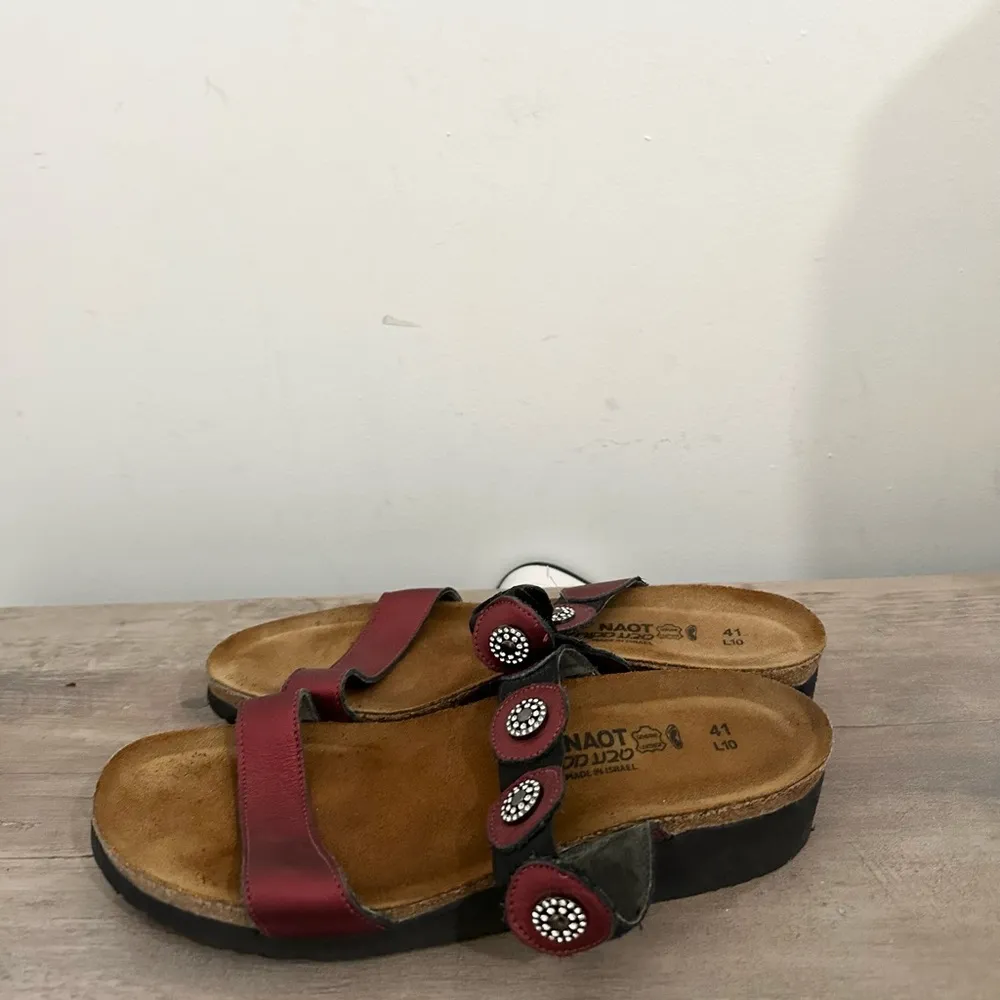 Naot Marissa Slides Sandals Flame Red Maroon Shimmer Leather Womens 41/10 - Image 3