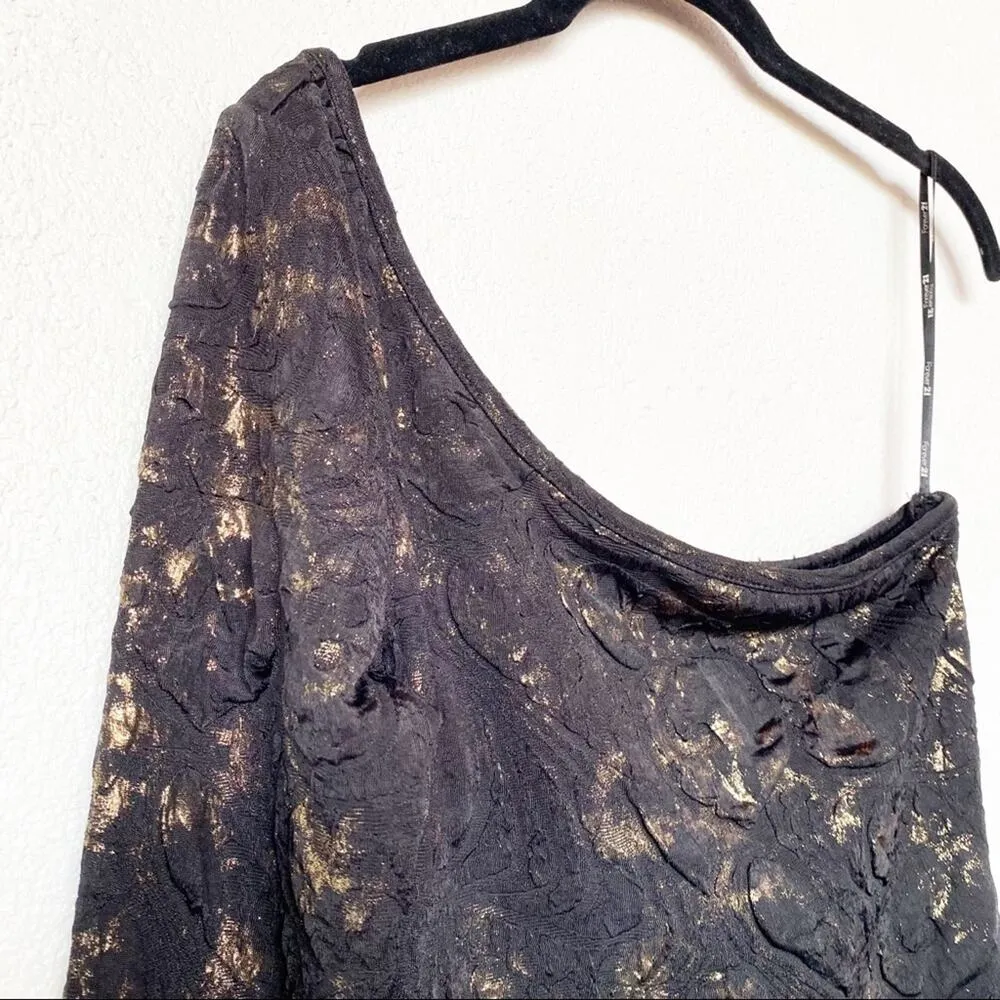 Forever 21 Black and Gold Textured One Shoulder Mini Dress Size Small - Image 4