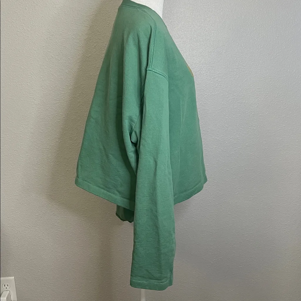 Adidas Cropped Logo Sweatshirt Green Size Medium - Flawed - Image 3