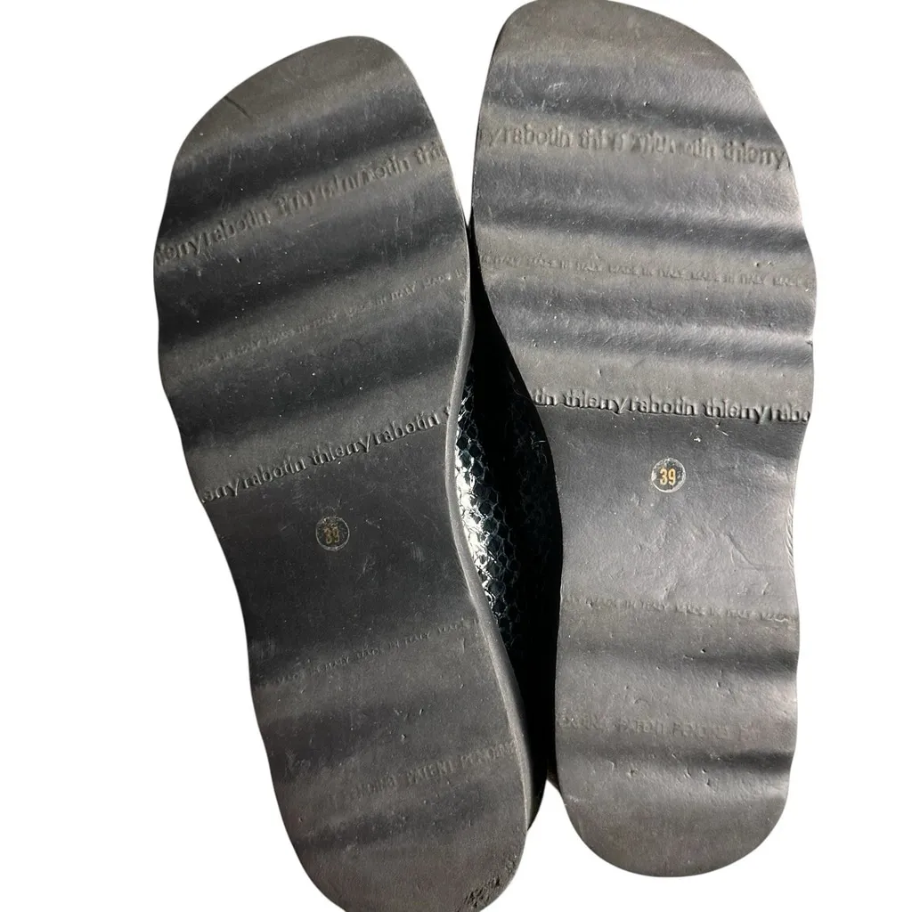 Thierry Rabotin Black Snake Skin Print Leather Slide Sandal Wedge Buckle 39/8 - Image 9