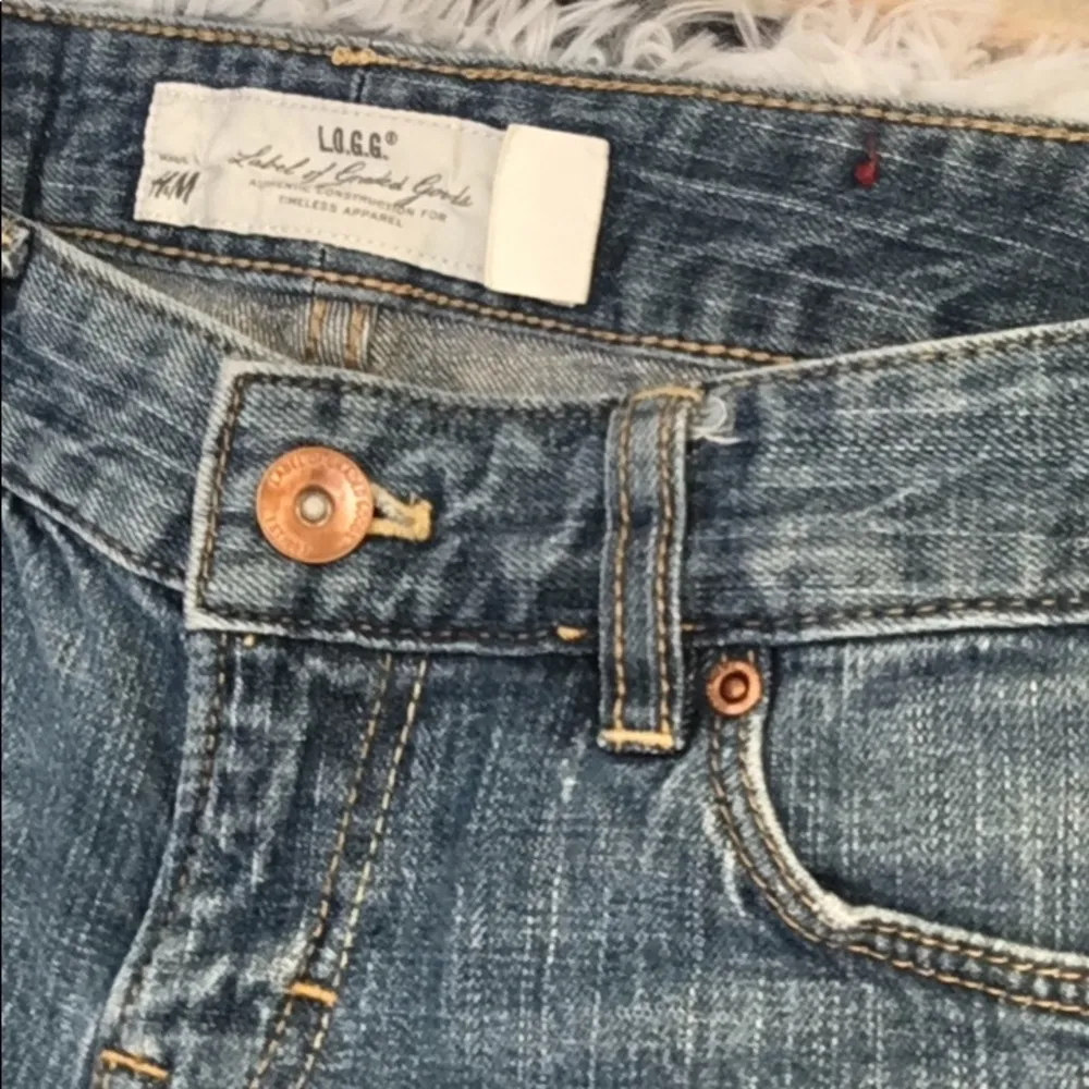 H&M L.O.G.G. 5-Pocket Raw Hem Rolled Cuffed Denim Jean Shorts - Image 2