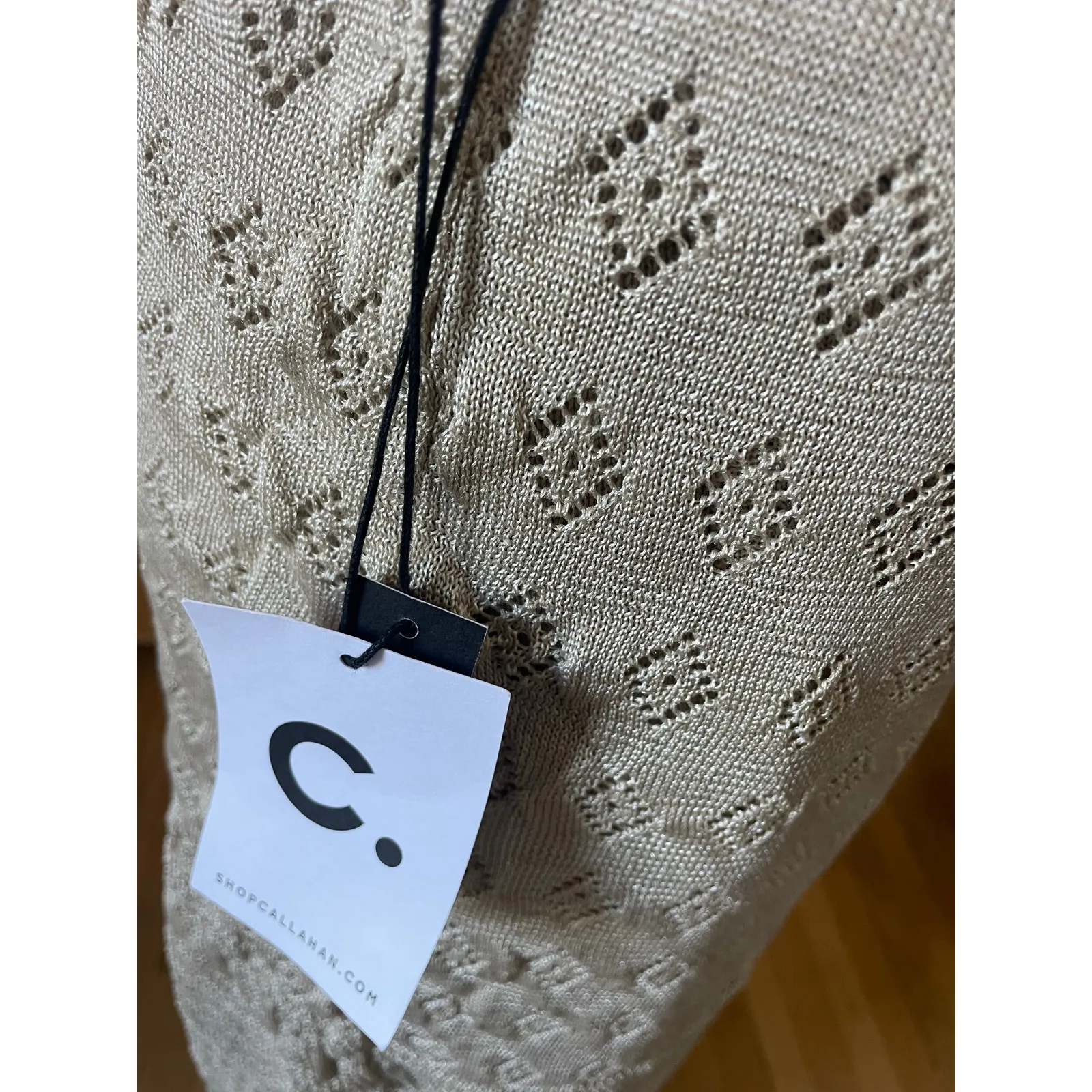 NWT Callahan Knitwear Cream Pointelle Faux Wrap Maxi Skirt Size Large - Image 5