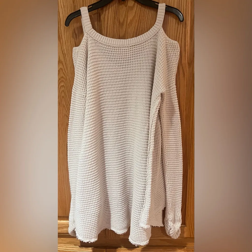 Free People Moonshine‎ Cold Shoulder Waffle Knit Cozy Sweater Top Cream Size XS - Image 8