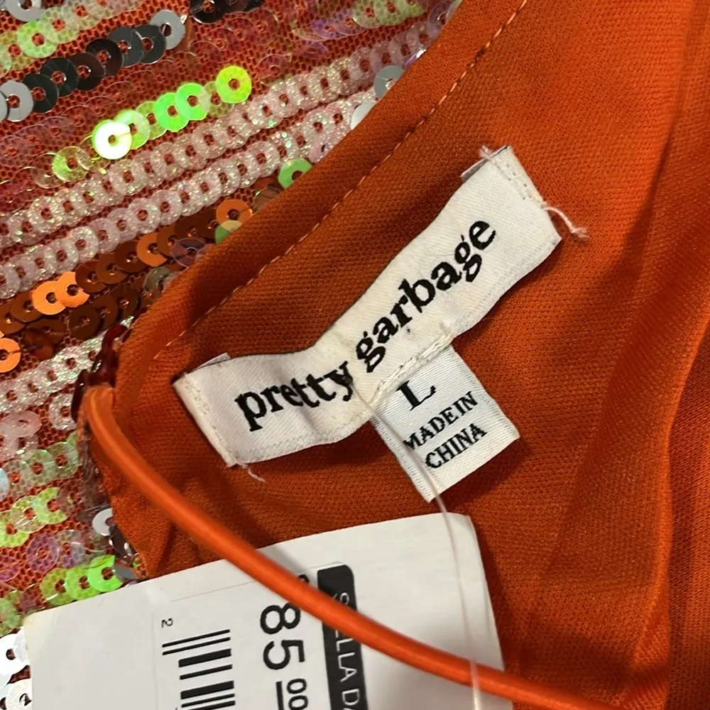 Pretty Garbage Orange Sequin Dress Size Large. NWT - Image 13