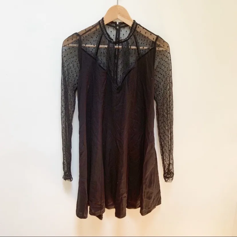 $98 UO Kimchi Blue Constance Embroidered Black Mesh Mock Neck Frock Dress XS - Image 6