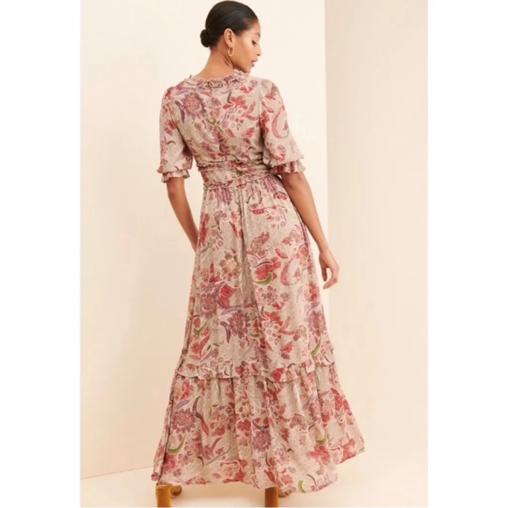 Anthropologie  BTFL-Life Ruffled Floral Maxi Dress Size Large Bohemian Neutral - Image 7