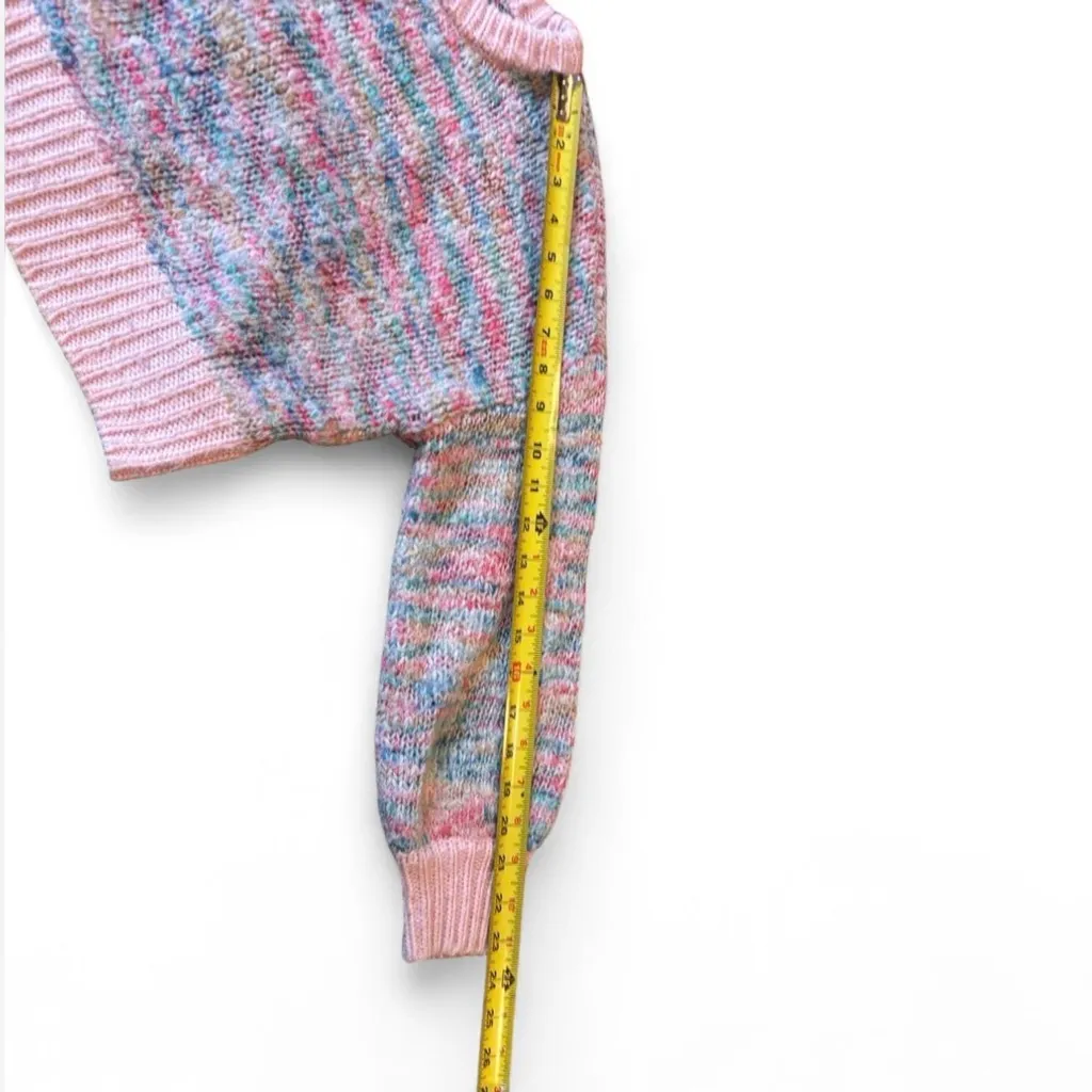 Jessica Simpson XS Cropped Sweater Chunky Knit Pastel Pink Multicolor Rainbow - Image 5