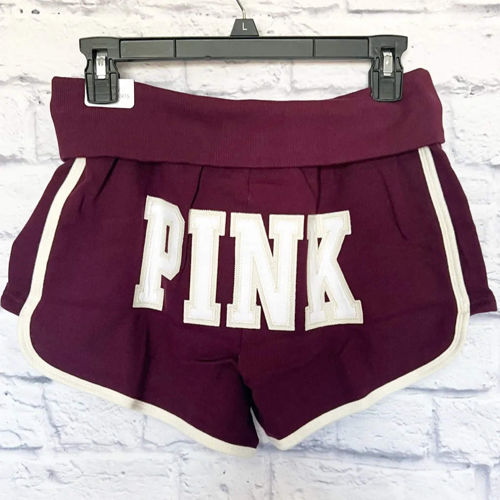VICTORIA’S SECRET PINK Ivy Terry Foldover Shorts Wild Rose And White LARGE - Image 4