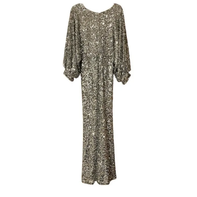 Sachin + Babi Size 8 NEW Womens Sequin Gabby Glitter Long Sleeve V Neck Gown NWT - Image 9