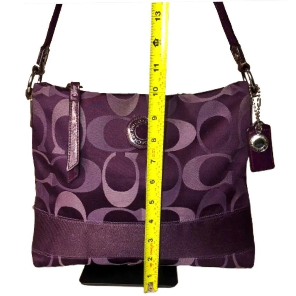 COACH POPPY Purple Jacquard Signature C Crossbody Shoulder Bag Top Zipper Close - Image 13