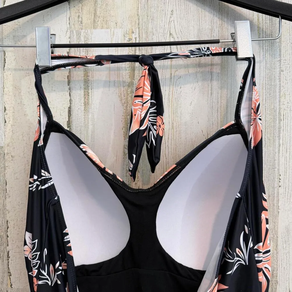 *Plus Size Floral Print Swimsuit Tummy Control XXL Push Up Beach Retro Black - Image 10