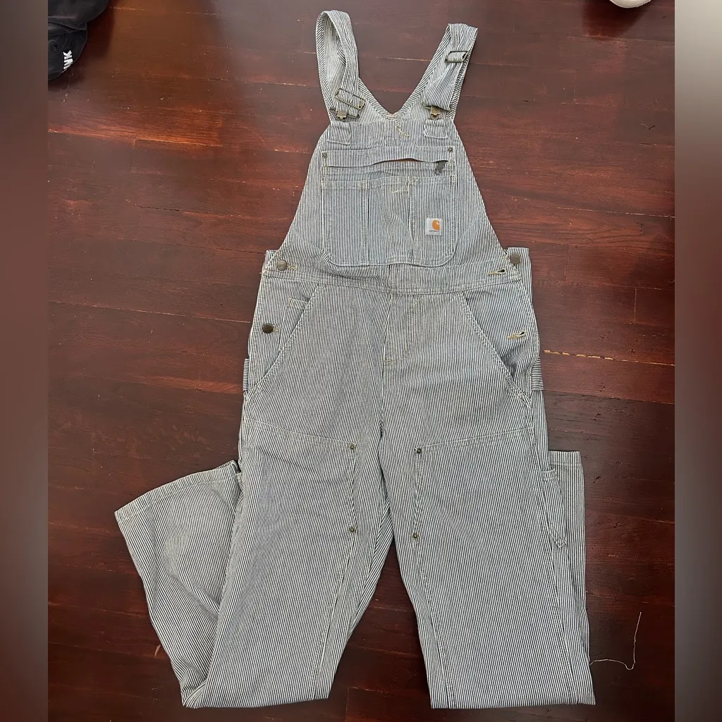 Carhartt Women's Blue Striped Overalls - Image 4