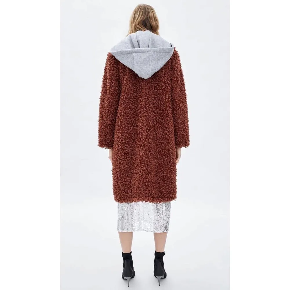 Zara Hooded Teddy Longline Coat - Image 8